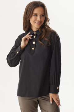 Блуза свободного кроя из хлопка с классическим воротником Магия моды 2306 черный - фото 4
