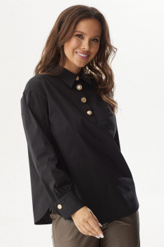 Блуза свободного кроя из хлопка с классическим воротником Магия моды 2306 черный - фото 1