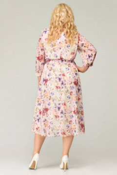 Приталенное шифоновое платье с рюшей и резинкой талии Slaviaelit 526 молочный - фото 2