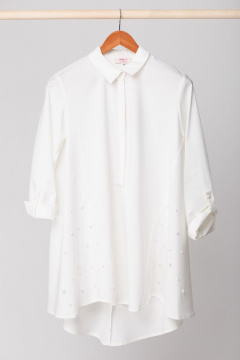 Туника oversize из хлопка с асимметричным низом Anelli 477 белый - фото 2