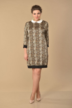 Платье прямого силуэта с воротником-стойкой и кожаным окрасом Lady Style Classic 1553 коричневый - фото 1