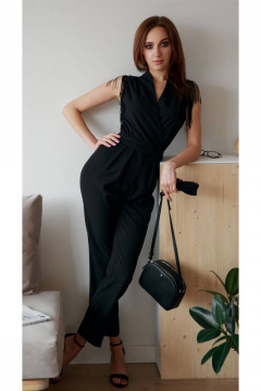 Нарядный черный комбинезон с приталенным силуэтом и пуговицами S. Veles 4-120 - фото 1