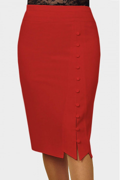Деловая юбка из текстиля с шлицей и пуговицами Klever 382 алый - фото 1