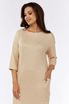 Платье свободного кроя из мягкого трикотажа с карманом Michel chic 2135 бежевый - фото 5