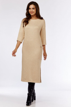 Платье свободного кроя из мягкого трикотажа с карманом Michel chic 2135 бежевый - фото 2