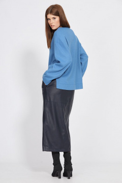 Экокожаная миди юбка с прорезными карманами EOLA 2452 темно-синий - фото 2