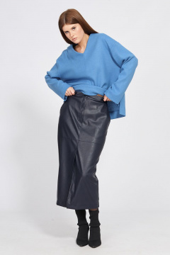 Экокожаная миди юбка с прорезными карманами EOLA 2452 темно-синий - фото 1