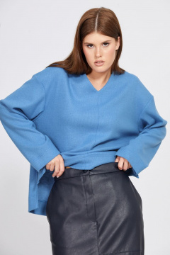 Экокожаная миди юбка с прорезными карманами EOLA 2452 темно-синий - фото 5