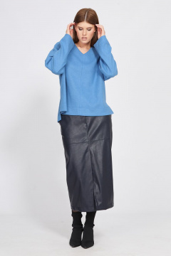 Экокожаная миди юбка с прорезными карманами EOLA 2452 темно-синий - фото 4