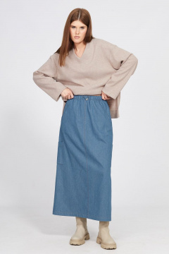 Юбка прямая миди из джинса с разрезом и тесьмой EOLA 2456 темно-голубой - фото 4