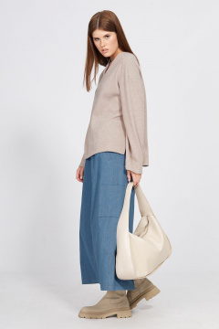 Юбка прямая миди из джинса с разрезом и тесьмой EOLA 2456 темно-голубой - фото 3