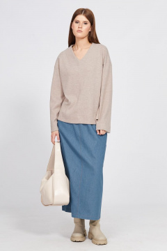 Юбка прямая миди из джинса с разрезом и тесьмой EOLA 2456 темно-голубой - фото 1