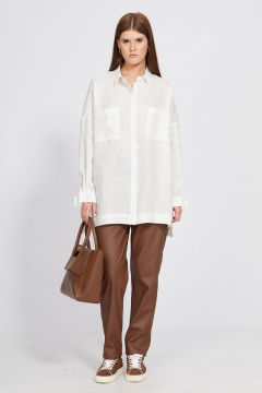Белая оверсайз блузка из льна с накладными карманами EOLA 2489 молочный - фото 1