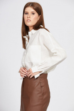 Белая оверсайз блузка из льна с накладными карманами EOLA 2489 молочный - фото 5