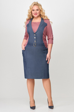 Джинсовое платье-сарафан с имитацией застежки и карманами Algranda А3939-1 - фото 1