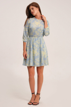 Короткое летнее платье с растительным принтом и элегантным кройом Панда 92080w голубой - фото 1