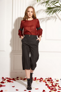 Шифоновая блуза с рукавами-резинками и декором AMORI 6214 вишня - фото 1