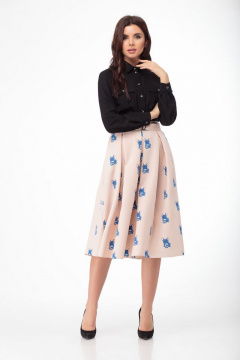 Юбка пышная из текстиля с съемным поясом для офиса Anelli 646 пудра_мопсы - фото 1