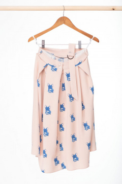 Юбка пышная из текстиля с съемным поясом для офиса Anelli 646 пудра_мопсы - фото 3