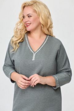 Трикотажное свободное платье с V-образным вырезом и стразы Svetlana-Style 1820 мох - фото 3