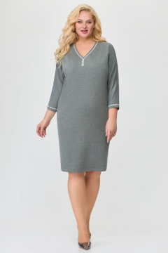 Трикотажное свободное платье с V-образным вырезом и стразы Svetlana-Style 1820 мох - фото 1