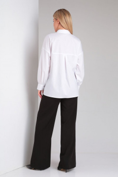 Блузка свободного кроя из хлопка с воротником стойкой DOGGI 0178 белый - фото 4