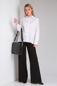 Блузка свободного силуэта с асимметричным запахом DOGGI 0179 белый - фото 1