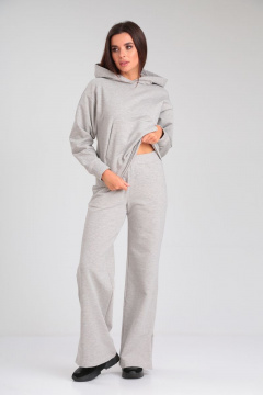 Костюм из хлопкового футера с худи и клешенными брюками HIT 3099 серый-блеск - фото 5