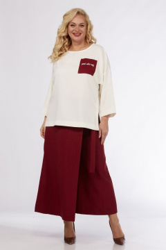 Блуза и брюки-кюлоты свободного кроя на запах Michel chic 1349 молочный-бордовый - фото 2