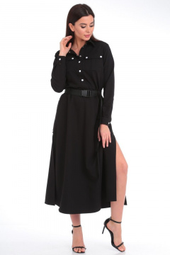 Черное платье полуприлегающего силуэта из текстиля Angelina & Сo 829 - фото 5