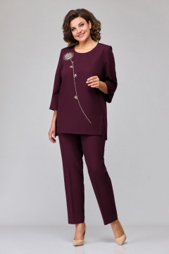 Демисезонный брючный костюм с декорированной блузой Jurimex 2962 бордо - фото 1