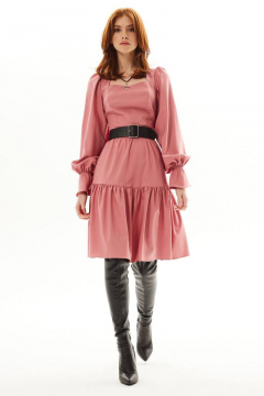 Платье с вырезом капля и двухъярусными воланами из текстиля Golden Valley 44016 розовый - фото 3