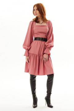 Платье с вырезом капля и двухъярусными воланами из текстиля Golden Valley 44016 розовый - фото 1