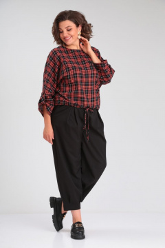 Блузка из вискозы с принтом и брюки-шаровары по низу Michel chic 1347 черный-оранжевый - фото 4