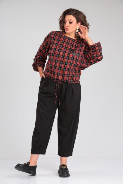 Блузка из вискозы с принтом и брюки-шаровары по низу Michel chic 1347 черный-оранжевый - фото 3