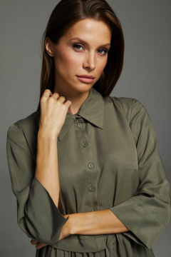 Платье свободного силуэта из вискозы с карманами и воротником DAVA 172 олива - фото 3