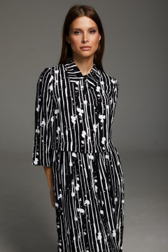 Платье свободного силуэта из вискозы с карманами DAVA 172 черный-белый - фото 2