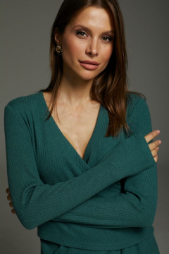 Брюки и джемпер двухцветный на запах из трикотажа DAVA 180 изумруд - фото 5