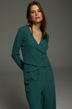 Брюки и джемпер двухцветный на запах из трикотажа DAVA 180 изумруд - фото 4