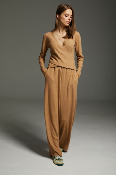 Брюки и джемпер в рубчик с поясом для повседневной носки DAVA 180 кэмел - фото 1