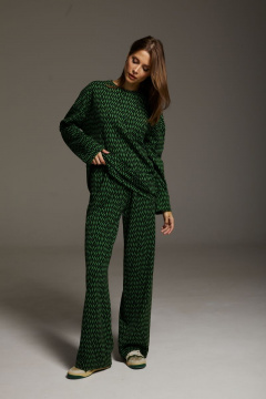 Брюки и джемпер свободного силуэта из трикотажа DAVA 182 черный-зеленый - фото 2