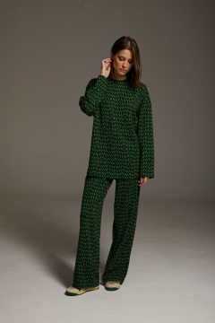 Брюки и джемпер свободного силуэта из трикотажа DAVA 182 черный-зеленый - фото 1