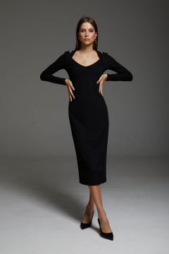 Фасонное приталенное платье из трикотажа с вырезом DAVA 185 черный - фото 2