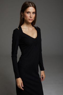 Фасонное приталенное платье из трикотажа с вырезом DAVA 185 черный - фото 1