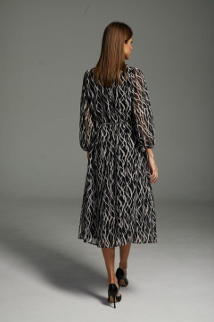 Свободное платье из шифона с принтом и поясом DAVA 186 черный-бежевый - фото 2