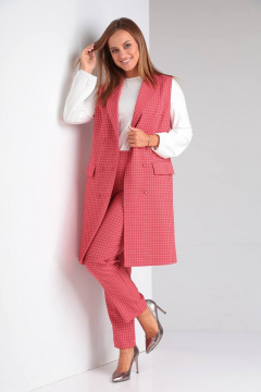Деловой комплект блузы, брюк и жилета из текстиля и трикотажа TVIN 7646 красный - фото 5