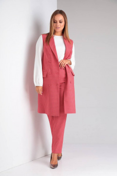 Деловой комплект блузы, брюк и жилета из текстиля и трикотажа TVIN 7646 красный - фото 4