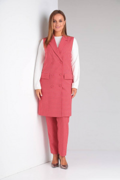 Деловой комплект блузы, брюк и жилета из текстиля и трикотажа TVIN 7646 красный - фото 1