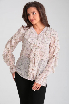 Бежевый шифоновый топ с воланами и застежкой-планкой Modema м.548/1 - фото 5