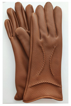 Коричневые зимние кожаные перчатки с шерстью ACCENT 916 коньяк - фото 1